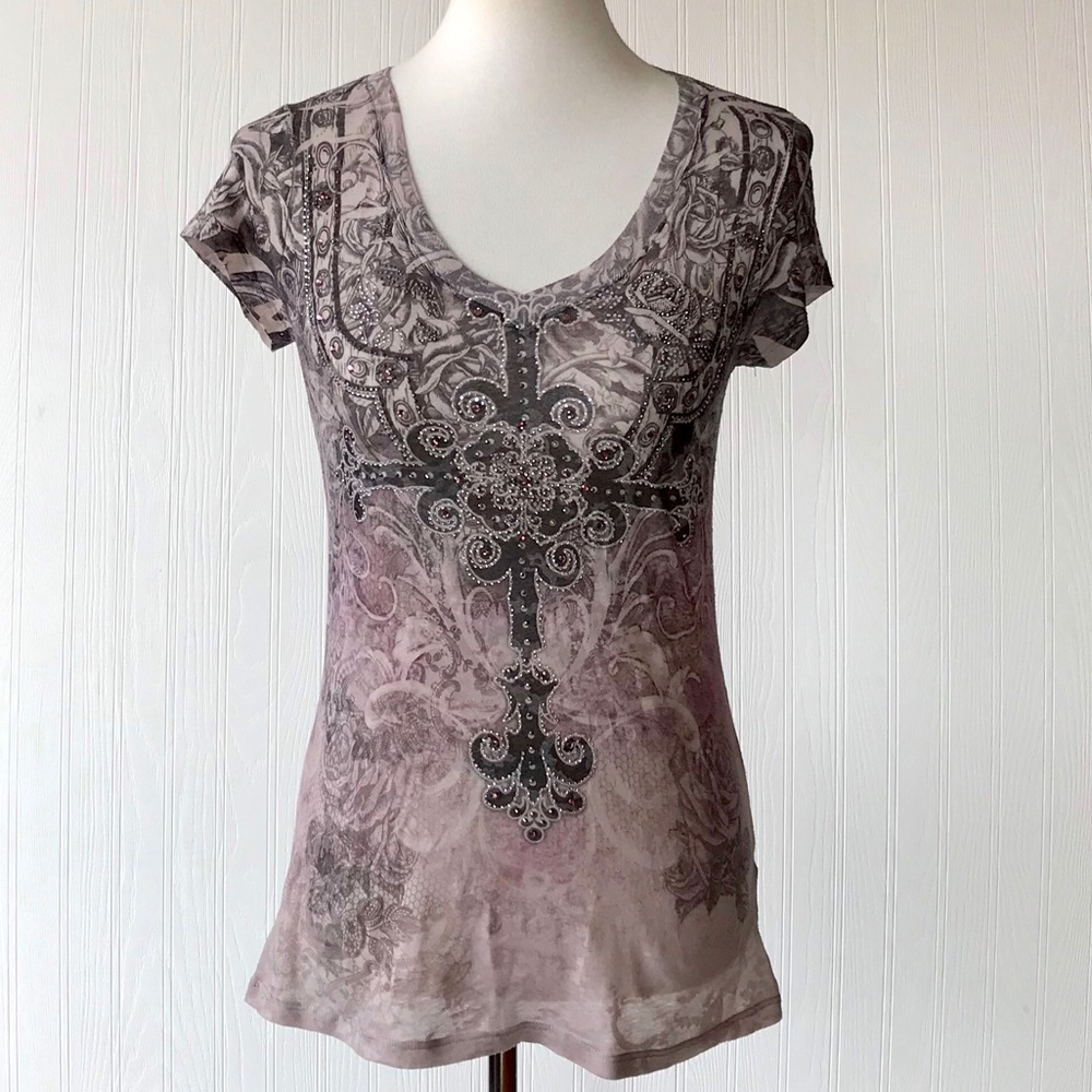Charming Charlie Embellished Print T-Shirt Small